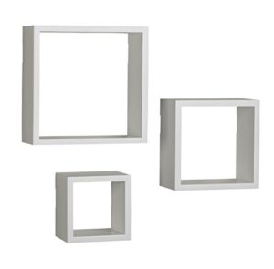 melannco floating square cube shelves, for bedroom, living room, bathroom, kitchen, nursery, set of 3, white, 3 count