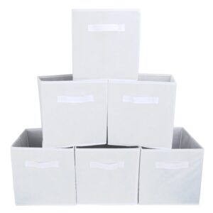ezoware set of 6 foldable fabric basket bin collapsible storage cube for nursery, kids toys organizer, shelf cabinet (white)