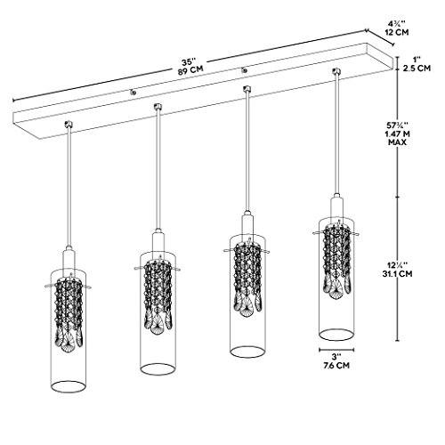 BAZZ - P14531CRLED1 P14531CRLED Glam 4-Branch LED Pendant Light, Dimmable, Adjustable, Bulbs Included, Energy Efficient, 71-in, Glass