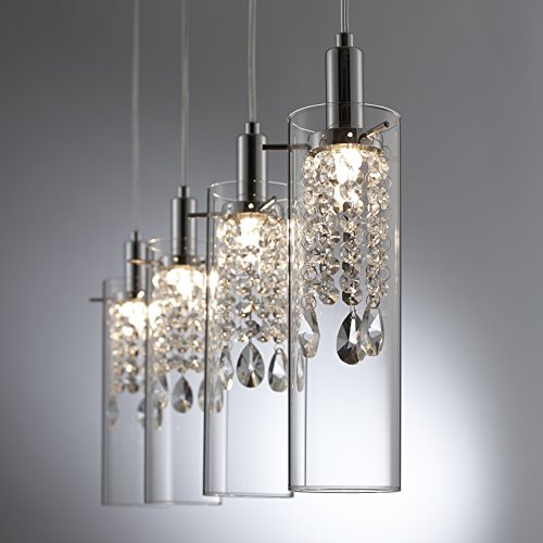 BAZZ - P14531CRLED1 P14531CRLED Glam 4-Branch LED Pendant Light, Dimmable, Adjustable, Bulbs Included, Energy Efficient, 71-in, Glass