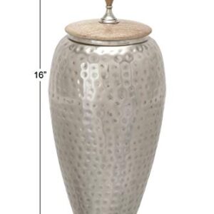 Deco 79 Contemporary Metal Abstract Decorative Jars, 7" x 7" x 16", Silver