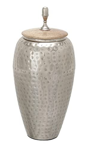 Deco 79 Contemporary Metal Abstract Decorative Jars, 7" x 7" x 16", Silver