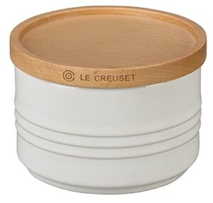 le creuset stoneware canister with wood lid, 12 oz. (4" diameter), white