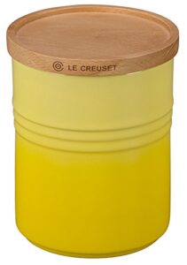 le creuset stoneware canister with wood lid, 2 1/2 quart, soleil