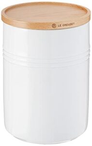 le creuset stoneware canister with wood lid, 2.5 qt. (5.5" diameter), white