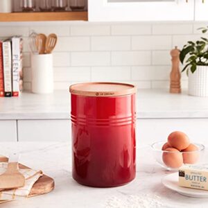 Le Creuset Stoneware Canister with Wood Lid, 2.5 qt. (5.5" diameter), Cerise