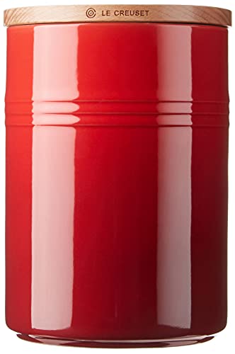 Le Creuset Stoneware Canister with Wood Lid, 2.5 qt. (5.5" diameter), Cerise