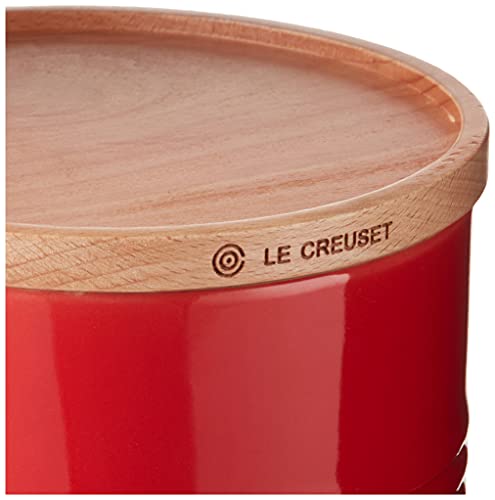 Le Creuset Stoneware Canister with Wood Lid, 2.5 qt. (5.5" diameter), Cerise