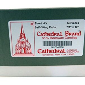 Cathedral Brand 51% Beeswax Short 4's Candles with Self-Fitting Ends, 7/8 Inch x 12 Inch, Box of 24