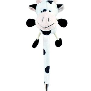 DolliBu White Cow Plush Pen - Cute & Soft Farm Life Stuffed Animal Ballpoint Novelty Pen Toy, Writing Pen Instrument For Cool Stationery School & Office Desk Decor Accessories for Kids & Adults