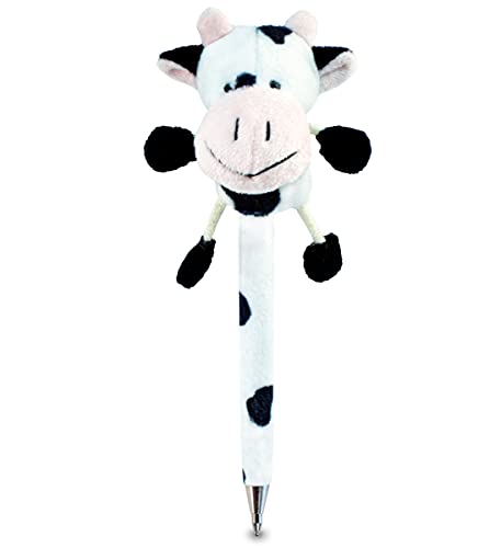 DolliBu White Cow Plush Pen - Cute & Soft Farm Life Stuffed Animal Ballpoint Novelty Pen Toy, Writing Pen Instrument For Cool Stationery School & Office Desk Decor Accessories for Kids & Adults