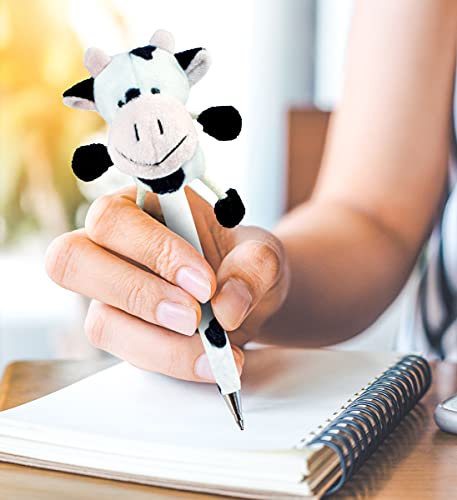 DolliBu White Cow Plush Pen - Cute & Soft Farm Life Stuffed Animal Ballpoint Novelty Pen Toy, Writing Pen Instrument For Cool Stationery School & Office Desk Decor Accessories for Kids & Adults