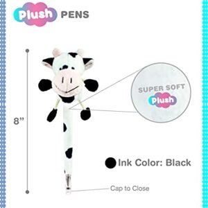 DolliBu White Cow Plush Pen - Cute & Soft Farm Life Stuffed Animal Ballpoint Novelty Pen Toy, Writing Pen Instrument For Cool Stationery School & Office Desk Decor Accessories for Kids & Adults