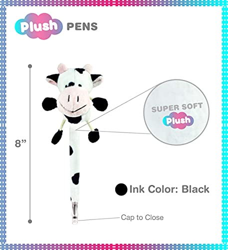 DolliBu White Cow Plush Pen - Cute & Soft Farm Life Stuffed Animal Ballpoint Novelty Pen Toy, Writing Pen Instrument For Cool Stationery School & Office Desk Decor Accessories for Kids & Adults