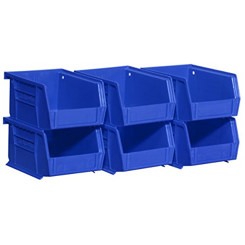 Akro-Mils 08212BLUE 30210 AkroBins Plastic Storage Bin Hanging Stacking Containers, (5-Inch x 4-Inch x 3-Inch), Blue, 6-Pack