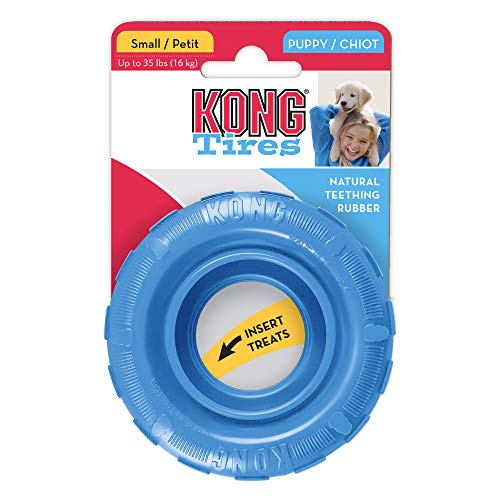 KONG Puppy Tires - Durable Puppy Chew Toy - Soft Rubber Treat Toys for Puppies & Dogs - Stuffable Dog Chew Toy - Puppy Teething Toy for Fetch & Mental Enrichment - Tire Chew Toy - Small Puppies