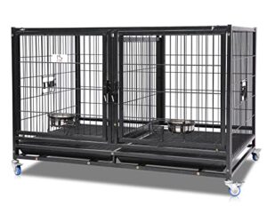 homey pet-43 all metal open top stackable heavy duty cage(upper) w/floor grid, tray, divider, and feeding bowl