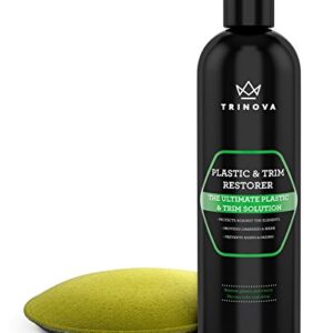 Trinova Plastic & Trim Restorer - Shines & Darkens Worn Out Plastic, Vinyl & Rubber Surfaces - Protects Cars & Motorcycles from Rain, Salt & Dirt - Prevent Fading - 8 OZ