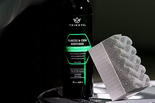 Trinova Plastic & Trim Restorer - Shines & Darkens Worn Out Plastic, Vinyl & Rubber Surfaces - Protects Cars & Motorcycles from Rain, Salt & Dirt - Prevent Fading - 8 OZ