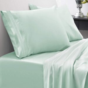 king size sheets - breathable luxury bed sheets with full elastic & secure corner straps built in - 1800 supreme collection extra soft deep pocket bedding set, sheet set, king, mint