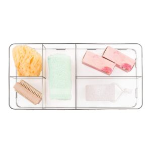 idesign clarity plastic divided organizer, interlocking storage container for vanity, bathroom, kitchen drawers, 16" x 8" x 3", 5 section