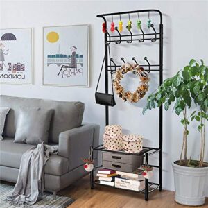Yaheetech 3-in-1 Coat Rack Shoe Bench Entryway Hall Tree with 18 Hooks and 3-Tier Shoe Storage Bench, Metal Coat Hat Stand Rod for Hanging Jacket, Easy Assembly, Black