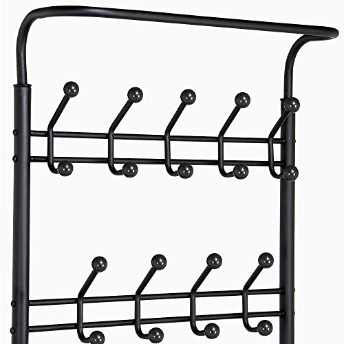 Yaheetech 3-in-1 Coat Rack Shoe Bench Entryway Hall Tree with 18 Hooks and 3-Tier Shoe Storage Bench, Metal Coat Hat Stand Rod for Hanging Jacket, Easy Assembly, Black