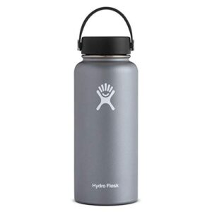 hydro flask 32 oz double wall vacuum insulated stainless steel leak proof sports water bottle, wide mouth with bpa free flex cap, graphite