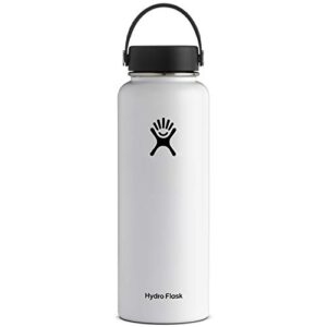 hydro flask water bottle - stainless steel & vacuum insulated - wide mouth with leak proof flex cap - 40 oz, white