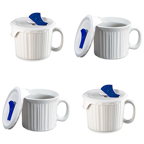 CorningWare French White Pop-Ins 20-ounce Mug with Blue Vented PlasticCover, White