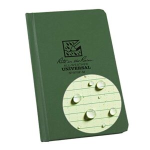 rite in the rain weatherproof hard cover notebook, 4 1/4" x 6 3/4", green cover, universal pattern (no. 970f-m), 6.75 x 4.25 x 0.625