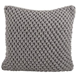 SARO LIFESTYLE Collecti 1590 Sheridan Collection Cotton Knitted Design Down Filled Throw Pillow, Grey, 20" Square