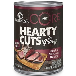 wellness core hearty cuts natural wet grain free canned dog food, beef & venison, 12.5-ounce can (pack of 12)