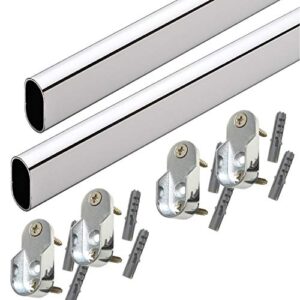 60" oval closet rod with end supports - polished chrome - 2 sets