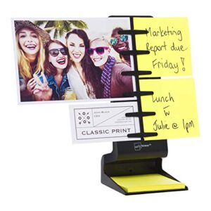 note tower desktop mini sticky note holder - prevents lost & misplaced sticky notes, displays up to 4 photos, includes 50 sheets of 3" x 3" sticky notes, easy one-handed paper insertion, black