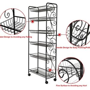 HLC 6 Tier Freestanding Metal Bathroom Kitchen Storage Shelf Rack with Wheels Black