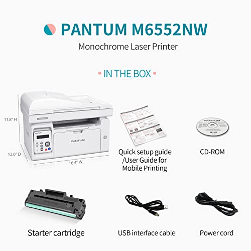 Pantum M6552NW Monochrome Laser Multifunction Printer with Wireless Networking Mobile Printing Large Paper Capacity