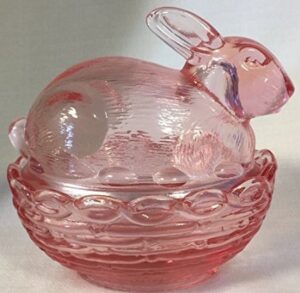 glass easter bunny rabbit on covered dish mosser glass (rose pink)