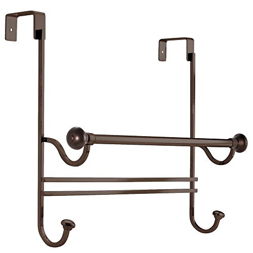 iDesign York Over the Bathroom Shower Door Bath Towel Bar with Hooks - Bronze