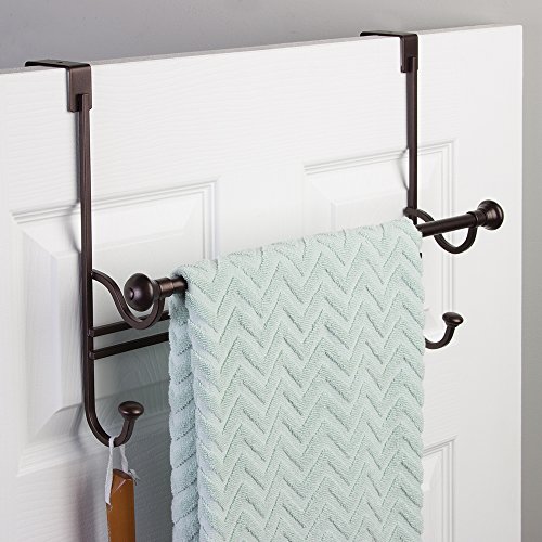 iDesign York Over the Bathroom Shower Door Bath Towel Bar with Hooks - Bronze