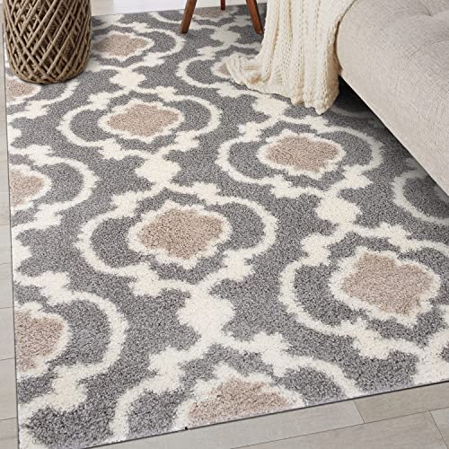 Cozy Moroccan Trellis Gray/Cream 5'3" x 7'3" Indoor Shag Area Rug