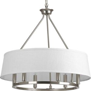 cherish collection 6-light white linen shade coastal chandelier light brushed nickel