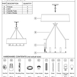 Cherish Collection 6-Light White Linen Shade Coastal Chandelier Light Brushed Nickel