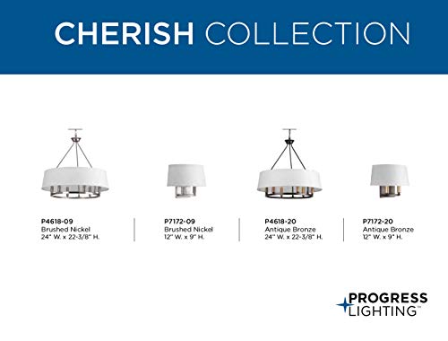 Cherish Collection 6-Light White Linen Shade Coastal Chandelier Light Brushed Nickel