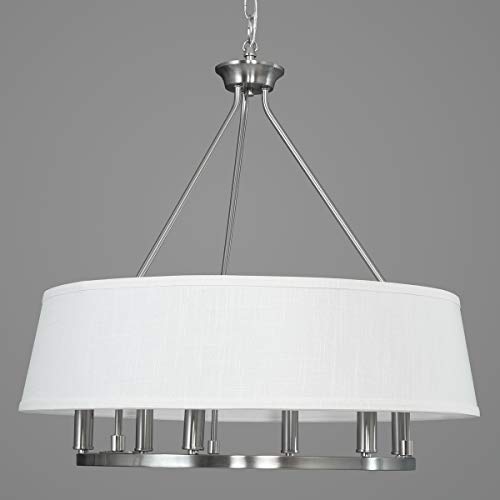 Cherish Collection 6-Light White Linen Shade Coastal Chandelier Light Brushed Nickel