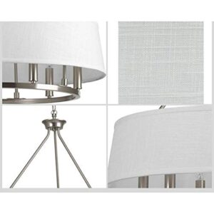 Cherish Collection 6-Light White Linen Shade Coastal Chandelier Light Brushed Nickel