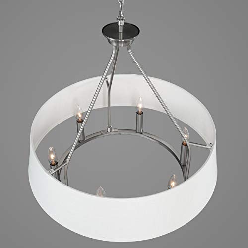 Cherish Collection 6-Light White Linen Shade Coastal Chandelier Light Brushed Nickel