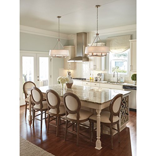 Cherish Collection 6-Light White Linen Shade Coastal Chandelier Light Brushed Nickel