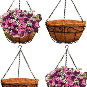 Ashman Metal Hanging Planter Basket with Coco Coir Liner Round Wire Plant Holder Chain Porch Decor Flower Pots Hanger Garden Decoration Indoor Outdoor Watering Hanging Baskets (4)