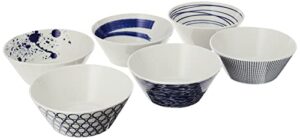 royal doulton porcelain pacific mixed patterns bowls set of 6, blue/white, 5.9"